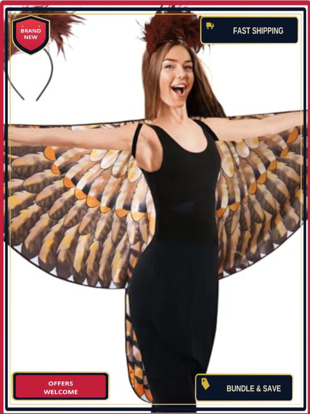 Owl Bird Wings Costume Set Double-Sided Polyester Shawl Headband